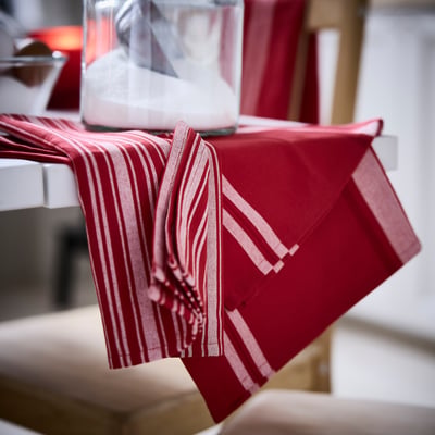 VINTERFINT Tea towel, mixed patterns red/white, 50x70 cm
