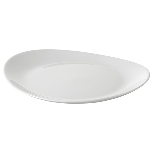 The VITBLECKA plate is white, round, and smooth. Made of tempered glass, its durable and elegant.