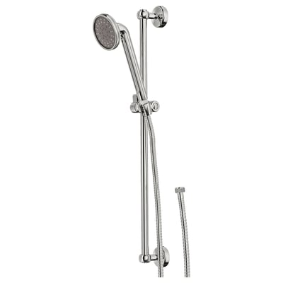 A chrome VOXNAN shower kit with a handheld showerhead and a wall rail. The kit includes a height-adjustable holder and a flexible hose.