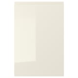 VOXTORP: modern beige high-gloss kitchen cabinet with integrated handles.