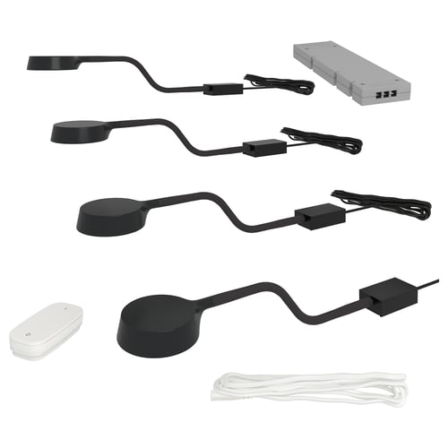 Ytbert products: black bendable lamps with remote controls and a power supply cord.