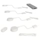 YTBERGs white, flexible cabinet lamps and wireless dimmer. Four slim lamps bend and angle for precise light direction.