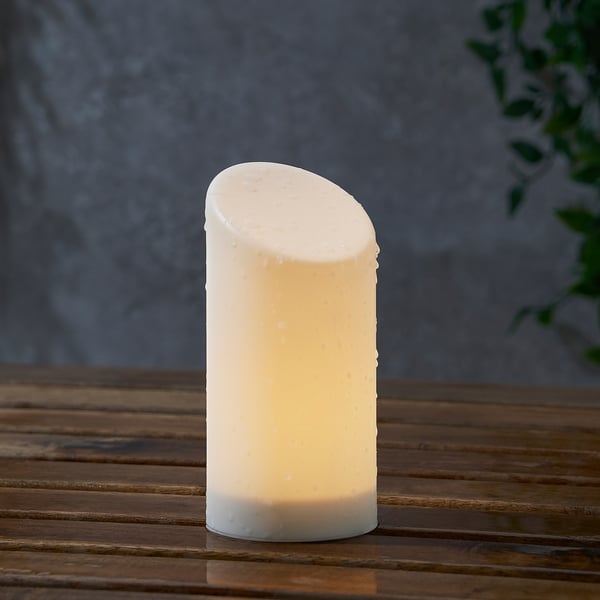 ÄDELLÖVSKOG Bougie bloc à LED, blanc/intérieur/extérieur, 16 cm
