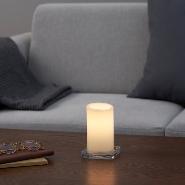 ÄDELLÖVTRÄD Bougie bloc à LED, blanc/intérieur, 14 cm
