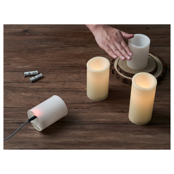 ÄDELLÖVTRÄD Bougie bloc à LED, blanc/intérieur, 14 cm