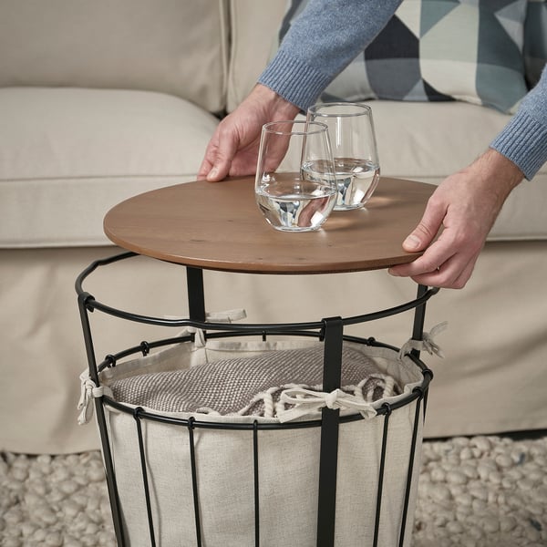 ÄNGESBYN Table de rangement, noir/pin teinté brun clair, 43 cm