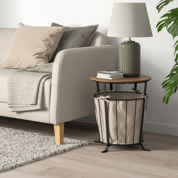 ÄNGESBYN Table de rangement, noir/pin teinté brun clair, 43 cm