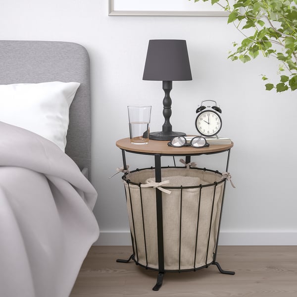 ÄNGESBYN Table de rangement, noir/pin teinté brun clair, 43 cm