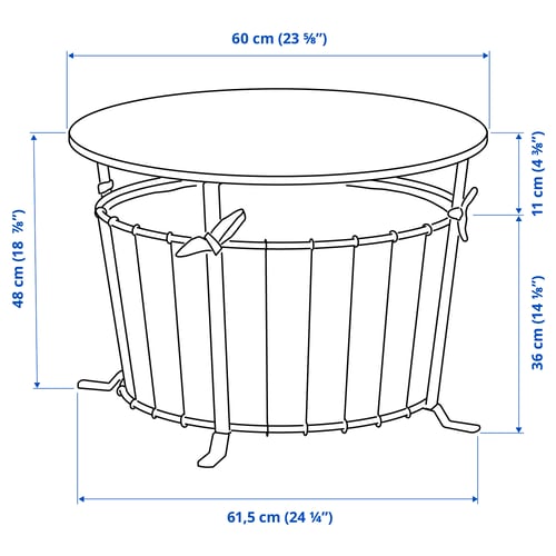 ÄNGESBYN Table de rangement, noir/pin teinté brun clair, 60 cm