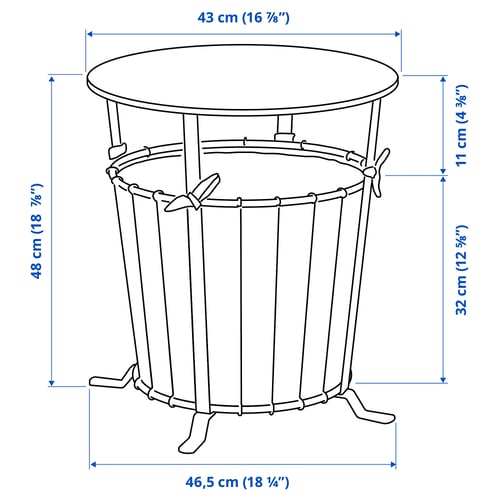 ÄNGESBYN Table de rangement, noir/pin teinté brun clair, 43 cm