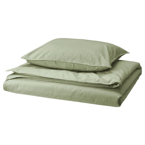 ÄNGSLILJA Housse de couette et 1 taie, gris vert, 150x200/50x60 cm
