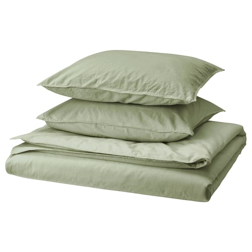ÄNGSLILJA Housse de couette et 2 taies, gris vert, 240x220/50x60 cm
