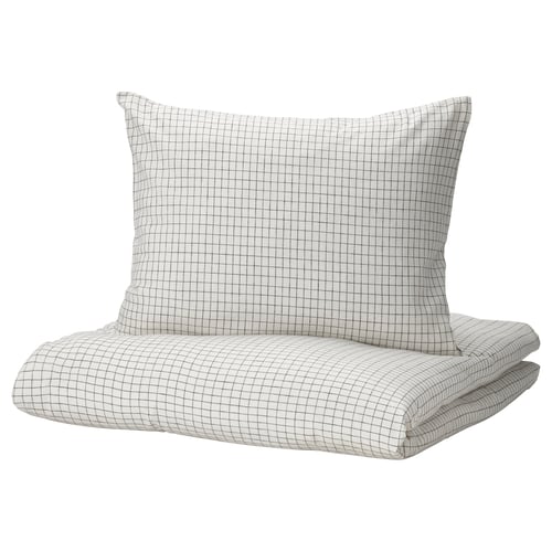ÅKERFIBBLA Housse de couette et 2 taies, blanc noir/carreaux, 240x220/50x60 cm