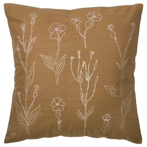 ÅKERNEJLIKA Housse de coussin, brun broderie, 50x50 cm