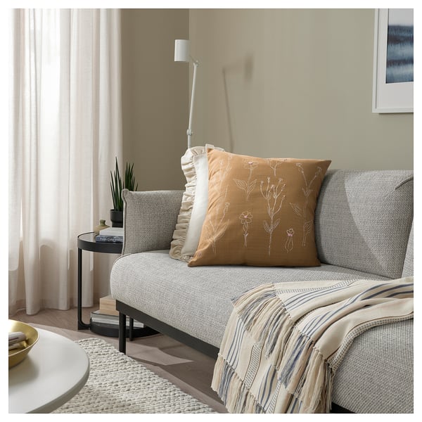 ÅKERNEJLIKA Housse de coussin, brun broderie, 50x50 cm