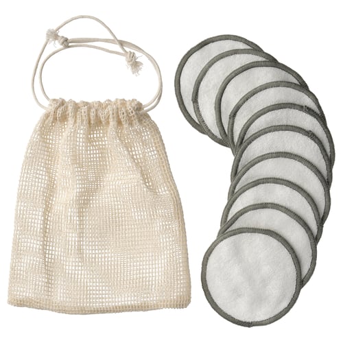 ÅKERRÄTTIKA Disques démaquillants réutilis+sac, blanc/vert