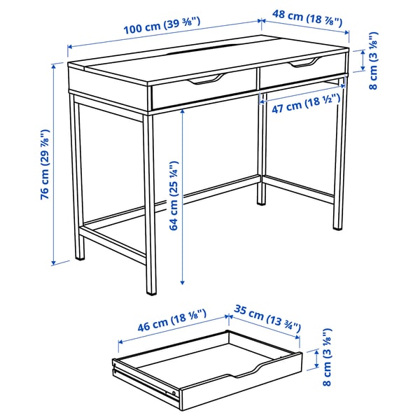 ALEX Bureau, gris turquoise, 100x48 cm
