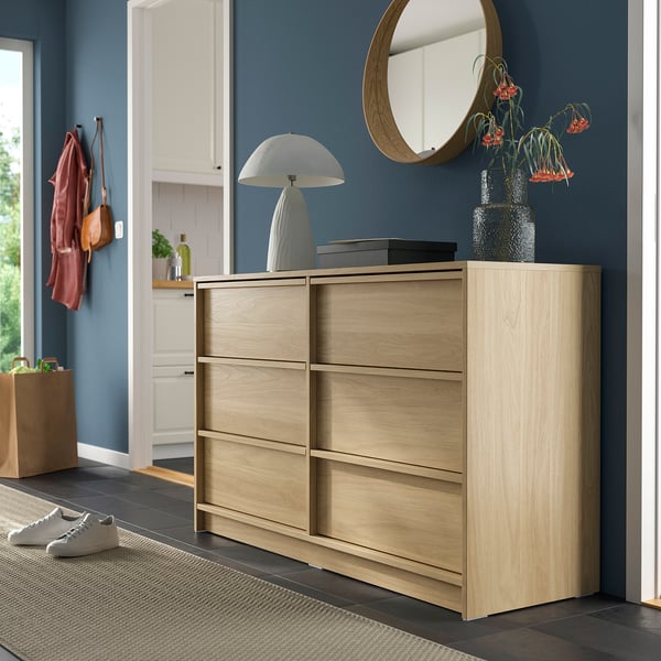 ANKARUDDEN Commode 6 tiroirs, avec 2 tiroirs intérieurs/motif chêne, 139x48x87 cm