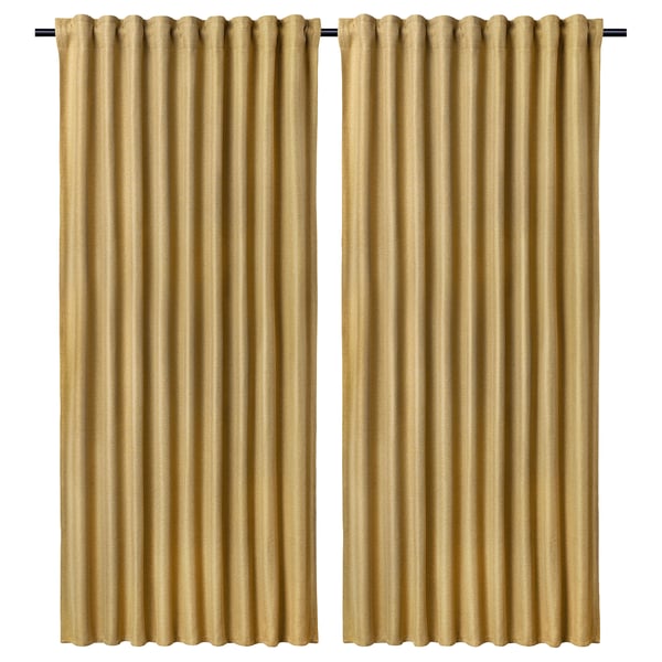 ANNAKAJSA Rideaux assombrissants, 2 pièces, brun jaune/ruflette, 145x300 cm