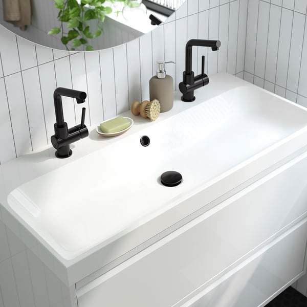 BACKSJÖN Vasque avec siphon, blanc, 100x48 cm