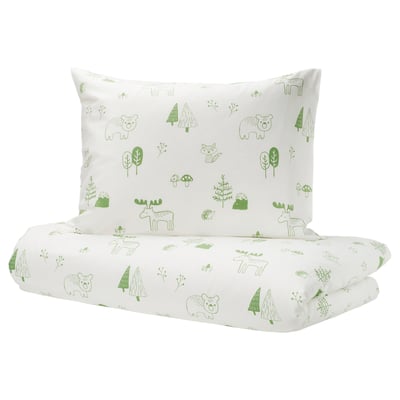 BARNDRÖM Housse de couette et 1 taie, blanc vert/forêt, 150x200/50x60 cm