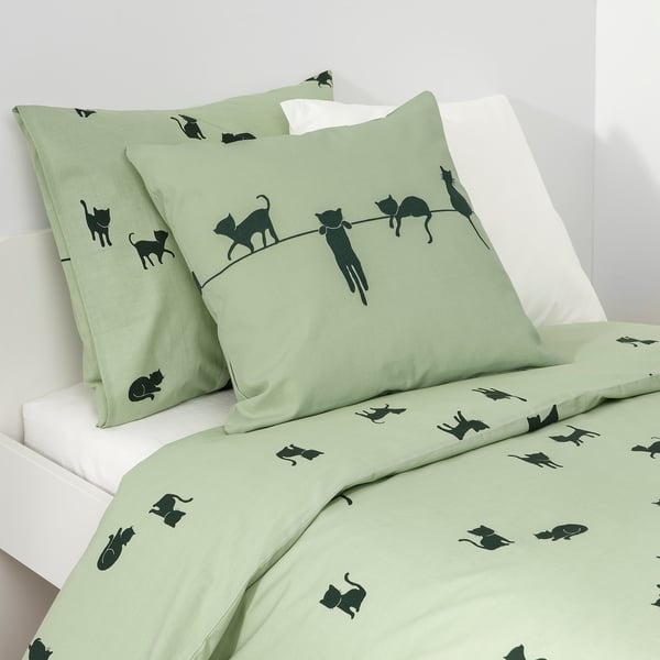BARNDRÖM Housse de coussin, motif chat/vert, 50x50 cm