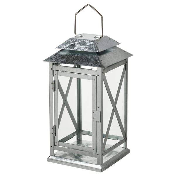 BEFÄSTA Lanterne pour bougie bloc, int/ext, acier zingué, 29 cm