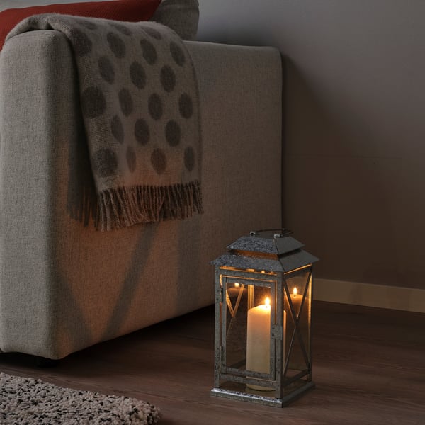 BEFÄSTA Lanterne pour bougie bloc, int/ext, acier zingué, 29 cm