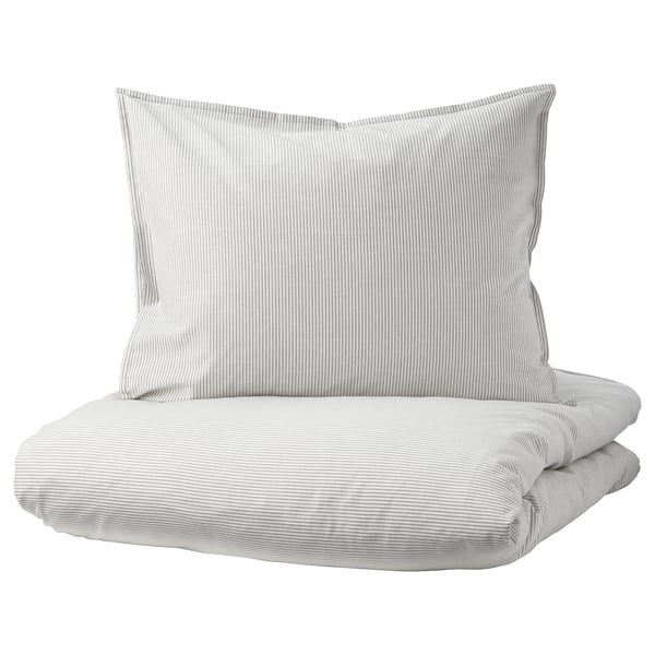 BERGPALM Housse de couette et 1 taie, gris/rayure, 150x200/50x60 cm
