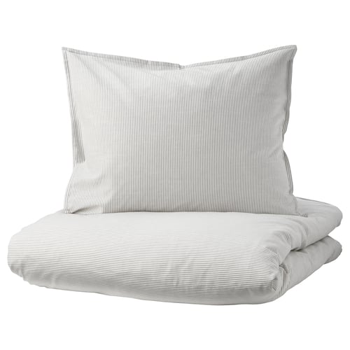 BERGPALM Housse de couette et 1 taie, gris/rayure, 150x200/50x60 cm