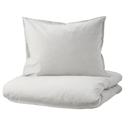 BERGPALM Housse de couette et 1 taie, gris/rayure, 150x200/50x60 cm