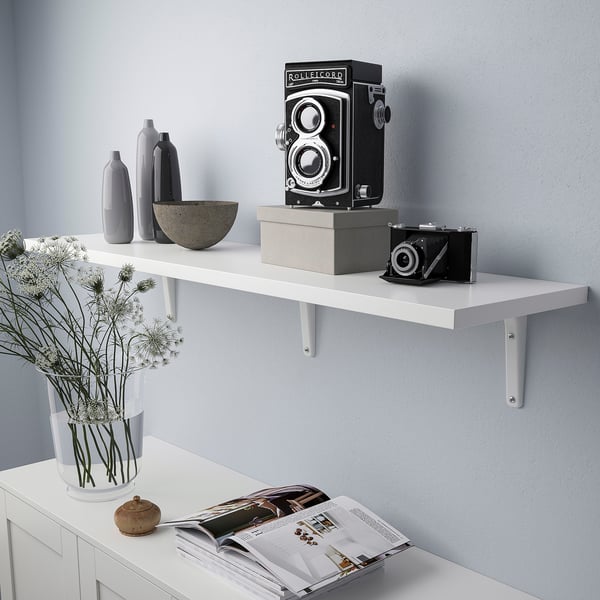 BERGSHULT / TOMTHULT Tablette avec console, blanc, 120x30 cm