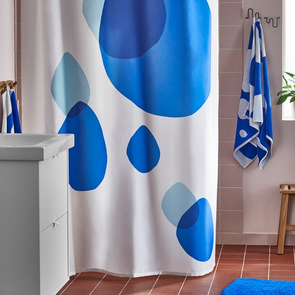 BERGVATTNET Rideau de douche, blanc/bleu, 180x200 cm