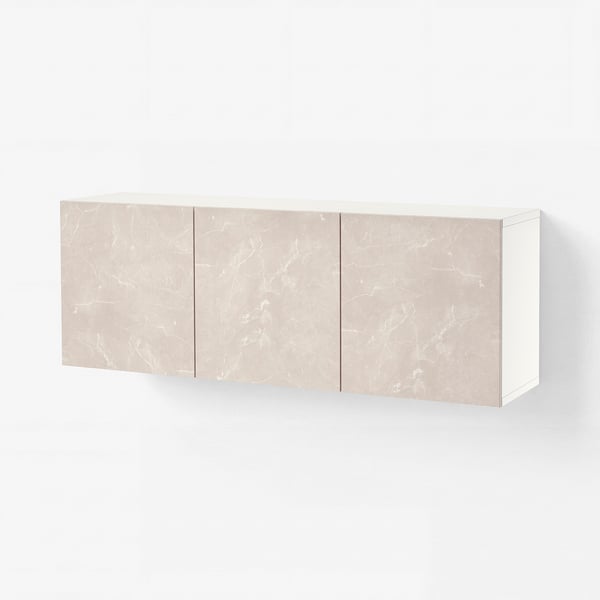 BESTÅ Combinaison rangement murale, blanc Bergsviken/beige marbré, 180x42x64 cm