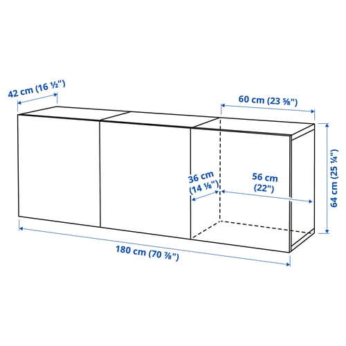 BESTÅ Combinaison rangement murale, blanc/Pipmakare blanc, 180x42x64 cm