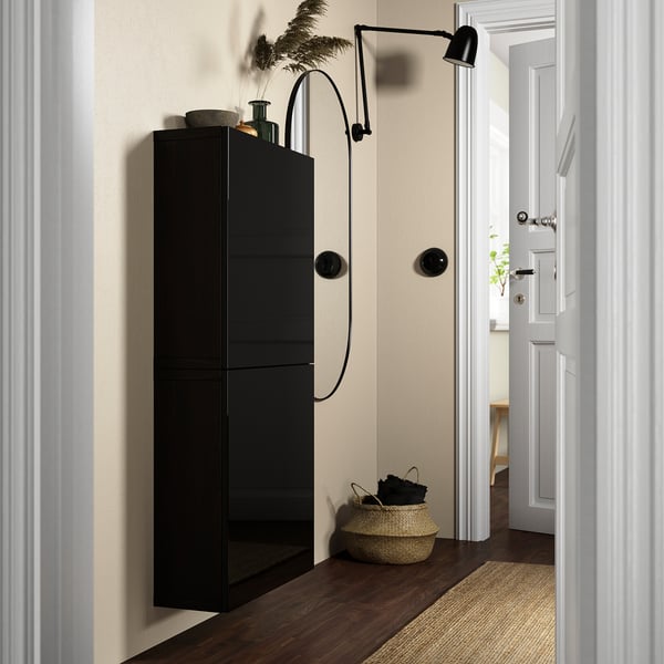 BESTÅ Combinaison rangement murale, brun noir/Selsviken noir, 60x22x64 cm