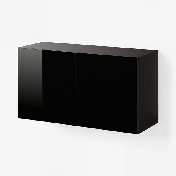 BESTÅ Combinaison rangement murale, brun noir/Selsviken noir, 120x42x64 cm