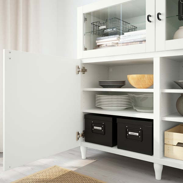 BESTÅ Combinaison rangement portes, blanc/Sutterviken/Kabbarp blanc verre transparent, 180x42x112 cm