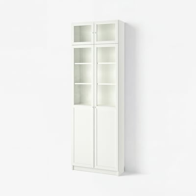 BILLY Bibliothèque surmeuble/panneau/vitr, blanc, 80x30x237 cm