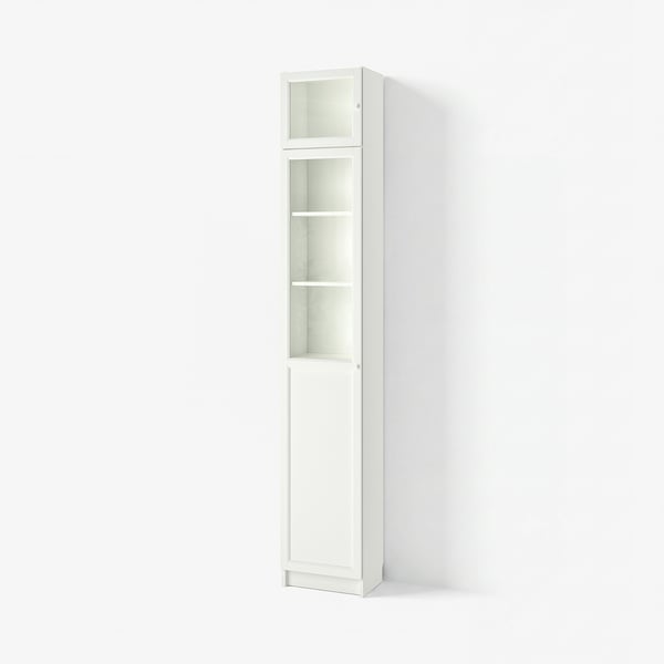 BILLY / OXBERG Bibliothèque surmeuble/panneau/vitr, blanc/verre, 40x30x237 cm