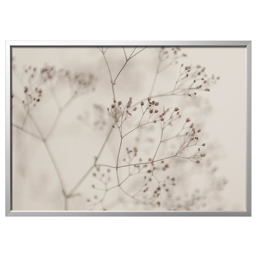 BJÖRKSTA Image avec cadre, fleurs - gros plan/couleur aluminium, 140x100 cm