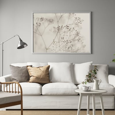 BJÖRKSTA Image avec cadre, fleurs - gros plan/couleur aluminium, 140x100 cm