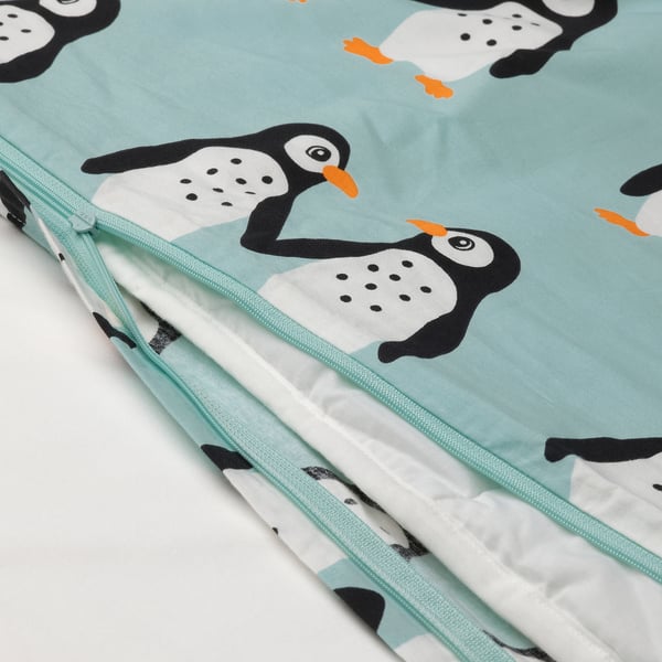 BLÅVINGAD Housse de couette et 1 taie, motif pingouin/turquoise clair, 150x200/50x60 cm