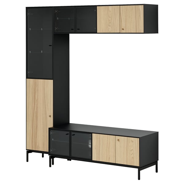 BOASTAD Combinaison meuble TV, noir/plaqué chêne, 163x42x185 cm