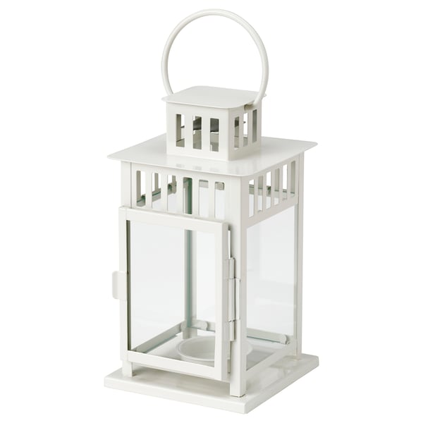 BORRBY Lanterne pour bougie bloc, intérieur/extérieur blanc, 28 cm