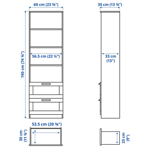 BRIMNES Bibliothèque, noir, 60x190 cm