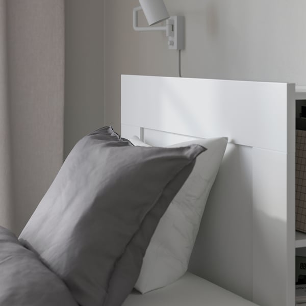 BRIMNES Cadre de lit+rangement/tête de lit, blanc/Lönset, 90x200 cm