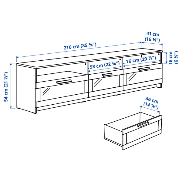 BRIMNES Combinaison meuble TV, blanc, 294x41x95 cm
