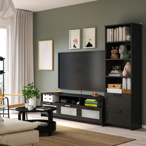 BRIMNES Combinaison meuble TV, noir, 240x41x190 cm