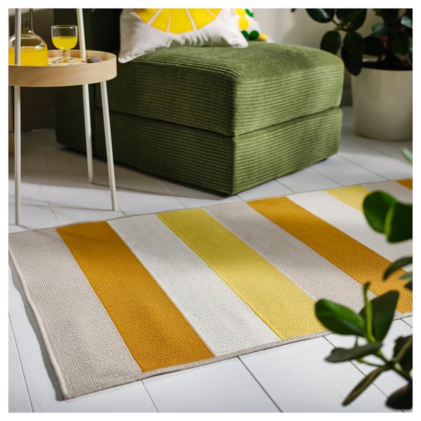BRÖGGAN Tapis tissé à plat, int/extérieur, jaune, 80x200 cm